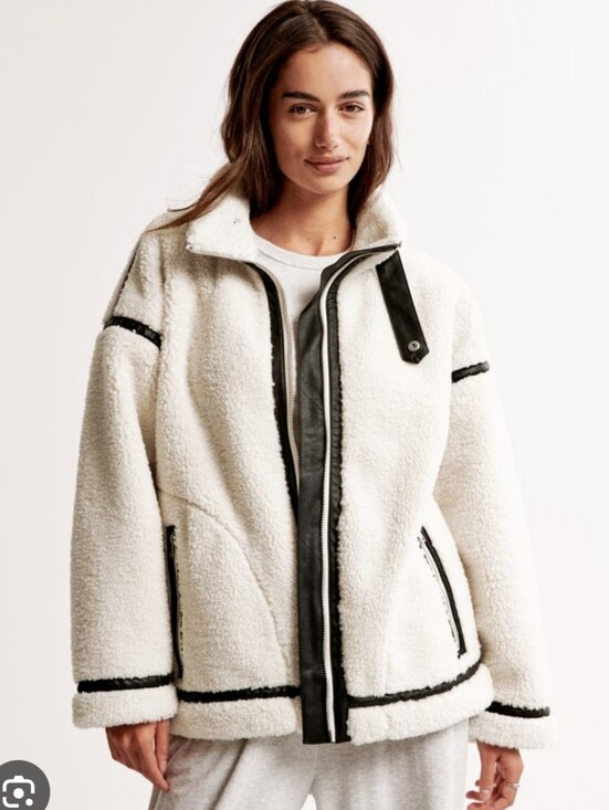 Abercrombie & Fitch Jackets & Blazers - New Without Tags! Abercrombie  Cream Sherpa Jacket Black Trim Aviator Oversized